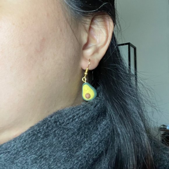 Avocado Smiley Clay Funny Cute Drop Dangle Earrings NEW - Picture 2 of 5